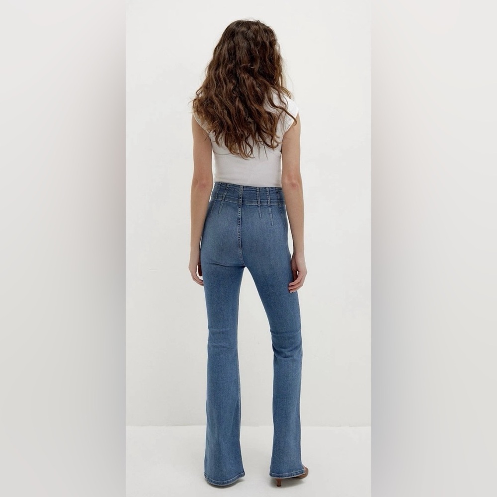 Free People We The Free Sunburst Blue Jayde Ultra High Rise Flare Leg Jeans 29 - Picture 2 of 16